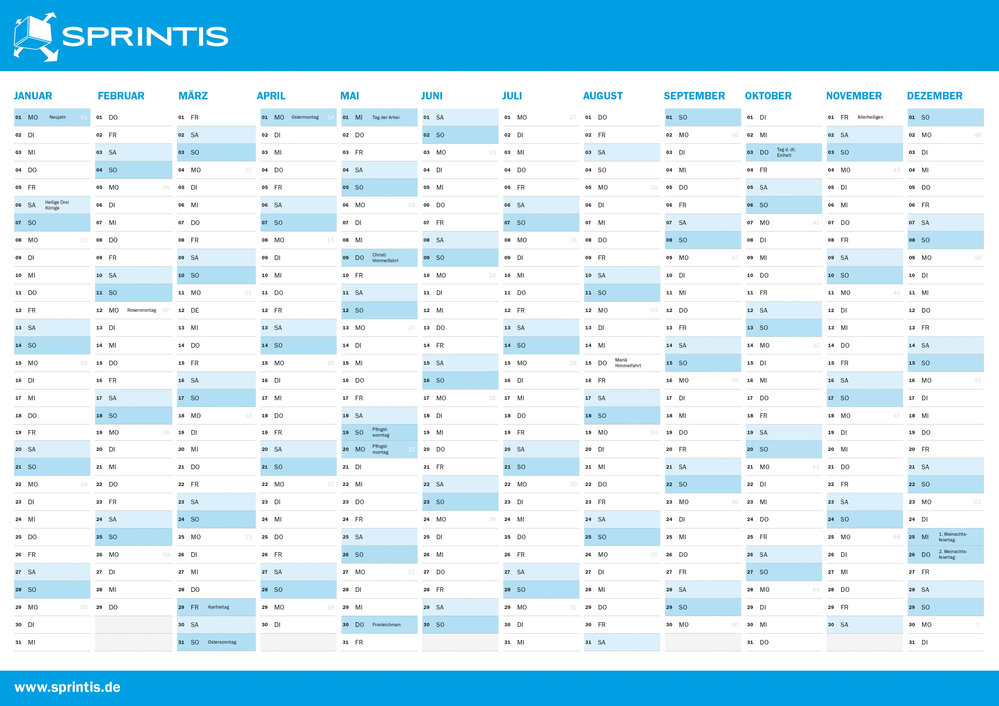 Kalender Download diverse Formate Beispiel A4
