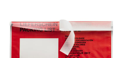 Lieferscheintaschen DIN-lang, recycelte PE-Folie, Aufdruck "Lieferschein/Rechnung"