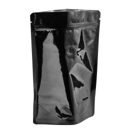 Standbodenbeutel mit Aromaschutzventil 160 x 230 mm | schwarz | Verbund aus PET-Folie, Alu-Folie, LDPE-Folie