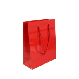 Geschenktasche mit Kordel, 20 x 25 x 8 cm, rot, glänzend 