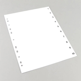 Register A4, Zahlen 1-10, 11-fach Lochung, Karton, weiß 
