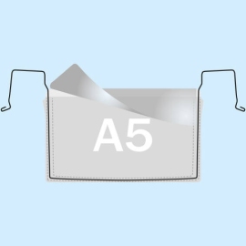 Drahtbügeltaschen für DIN A5, Breitseite offen, mit Klappe 