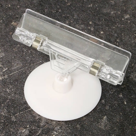 Sign-Clip mit Schildhalter und selbstklebendem Tellerfuß (Ø 55 mm), transparent 