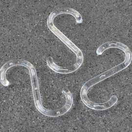 S-Haken, 55 mm lang, Kunststoff transparent 