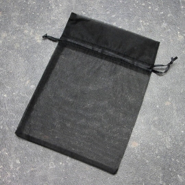 Organzasäckchen mit Satinband Verschluss schwarz | 150 x 200 mm