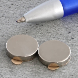 Scheibenmagnete aus Neodym, selbstklebend, 15 mm x 3 mm, N35 