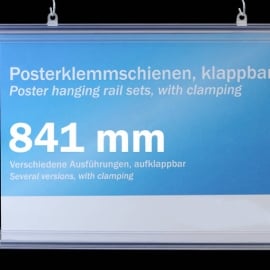 Posterklemmschienen Kunststoff, aufklappbar 841 mm | transparent