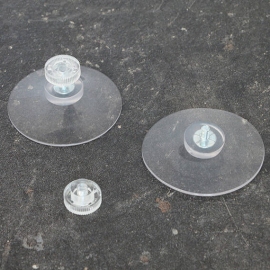 Saugnäpfe mit Rändelmutter 50 mm | M4, 6 mm lang | Rändelmutter aus transparentem Kunststoff