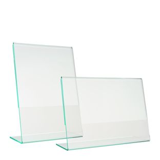 L-Aufsteller mit Glasoptik, PMMA (Acryl), transparent 
