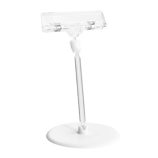 Sign-Clip mit Schildhalter und selbstklebendem Tellerfuß (Ø 90 mm), 10 cm Verlängerung, transparent 
