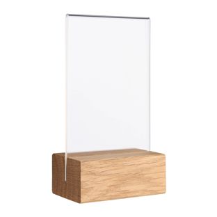 Tischaufsteller MODUL, Acrylglastasche mit Holzsockel A7  | Eiche  | Holzsockel mit geradem Einsteckschlitz 