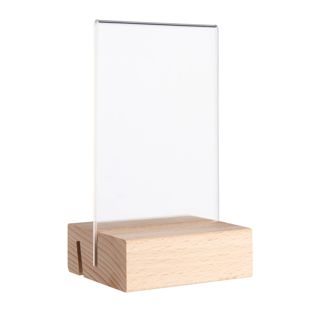 Tischaufsteller MODUL, Acrylglastasche mit Holzsockel Holzsockel mit geradem und schrägem Einsteckschlitz | Buche | A7