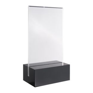 Tischaufsteller MODUL, Acrylglastasche mit Acrylsockel A7  | schwarz|transparent  | glänzend 