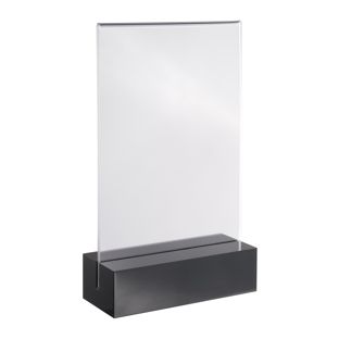 Tischaufsteller MODUL, Acrylglastasche mit Acrylsockel A6  | schwarz|transparent  | glänzend 