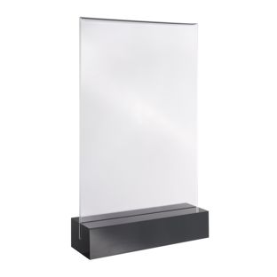 Tischaufsteller MODUL, Acrylglastasche mit Acrylsockel A5  | schwarz|transparent  | glänzend 