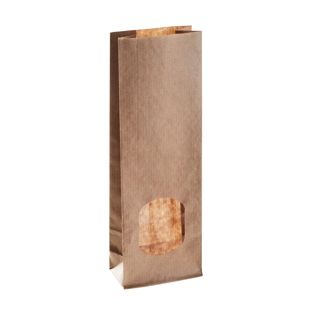 Blockbodenbeutel Papier mit Fenster 70 x 40 x 205 mm 