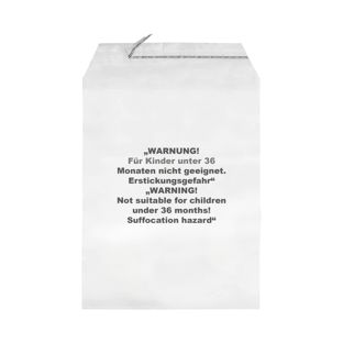 Klappenbeutel mit Warnaufdruck, wiederverschließbar, PP-Folie, transparent 