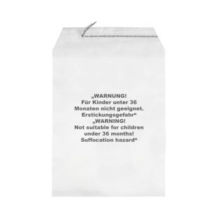 Klappenbeutel mit Warnaufdruck, wiederverschließbar, PP-Folie, transparent 215 x 310 mm 