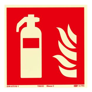 Brandschutzzeichen Feuerlöscher langnachleuchtend, Kunststoff, ISO 7010 150 x 150 mm 