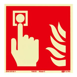 Brandschutzzeichen Brandmelder langnachleuchtend, Kunststoff, ISO 7010 150 x 150 mm 