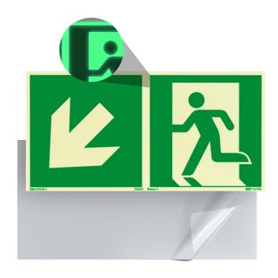 Fluchtwegschild langnachleuchtend, Kunststoff, ISO 7010 links abwärts 