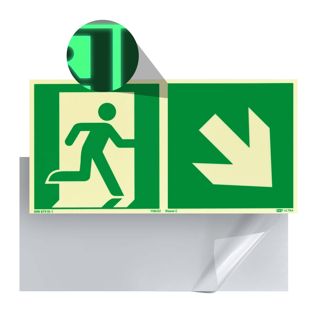 Fluchtwegschild langnachleuchtend, Kunststoff, ISO 7010 rechts abwärts 