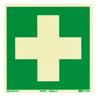 Rettungszeichen Erste Hilfe langnachleuchtend, Kunststoff, ISO 7010 150 x 150 mm 