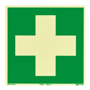 Rettungszeichen Erste Hilfe langnachleuchtend, Kunststoff, ISO 7010 200 x 200 mm 