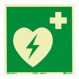Rettungszeichen Defibrillator langnachleuchtend, Kunststoff, ISO 7010 150 x 150 mm 