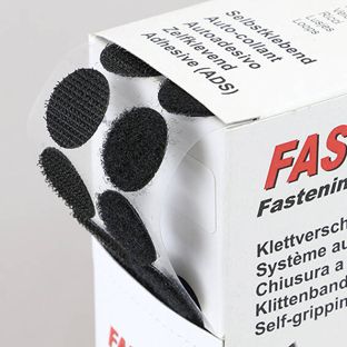 Klettpunkte in Spenderbox, 230 Sets, 20 mm, selbstklebend, schwarz  | Durchmesser: 20 mm 