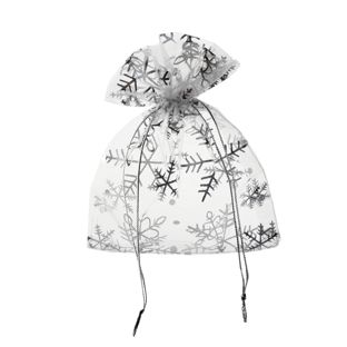 Organzasäckchen mit weihnachtlichem Motiv 80 x 100 mm  | Schneeflocke/Eiskristall 