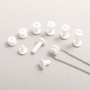 Kollektionsschrauben, Buchschrauben Kunststoff mit Loch 5 mm | weiß 