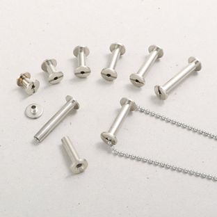 Kollektionsschrauben, Buchschrauben Metall mit Loch 15 mm | vernickelt 