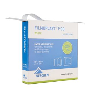 filmoplast® P 90, Papier-Reparaturband selbstklebend, repariert ausgerissene Buchseiten, reißfest und weiß, Rolle mit 50 m 2 cm