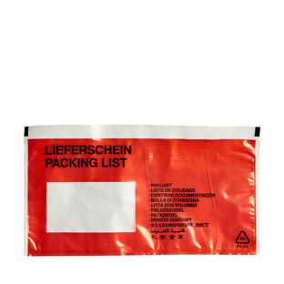 Lieferscheintaschen DIN-lang, Aufdruck "Lieferschein", PE- Folie, rot 