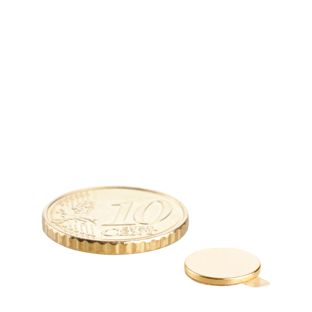 Scheibenmagnete aus Neodym, selbstklebend 10 mm x 1 mm  | gold  | 3M 467 