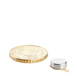 Scheibenmagnete aus Neodym, selbstklebend 10 mm x 3,5 mm  | silber  | 3M 468 