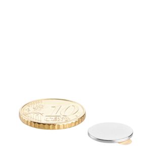 Scheibenmagnete aus Neodym, selbstklebend 13 mm x 1 mm  | silber  | 3M 467 