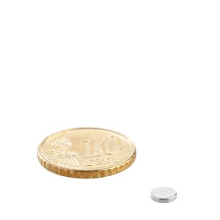 Scheibenmagnete Neodym 5 mm x 1 mm | N45, axial (parallel zur Höhe)