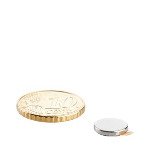 Scheibenmagnete aus Neodym, selbstklebend 9,5 mm x 1,5 mm  | silber  | 3M 467 