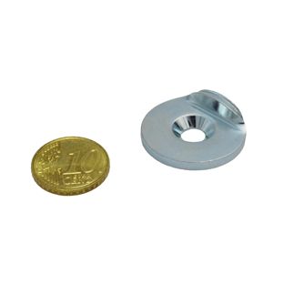 Metalscheibe mit Anschlagkante 90°, mit Bohrung und Senkung, 27 mm Durchmesser 