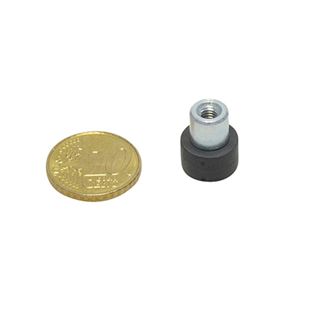 Gummierte Magnete mit Gewindebuchse schwarz  | 12 mm | M4 