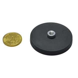 Gummierte Magnete mit Gewindebuchse schwarz  | 43 mm | M5 