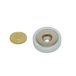 Topfmagnet mit Bohrung und Senkung, Neodym 32 mm | verzinkt  | 31.7 kg