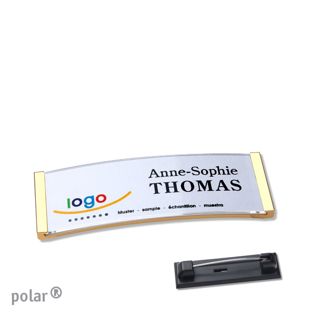 Namensschild mit Nadel polar® gold | 64 x 22 mm