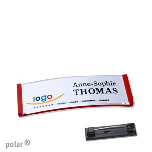 Namensschild mit Nadel polar® rot | 64 x 22 mm