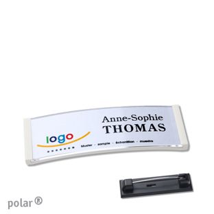 Namensschild mit Nadel polar® weiß | 64 x 22 mm