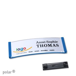 Namensschild mit Nadel polar® mittelblau | 64 x 22 mm