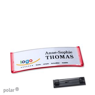 Namensschild mit Nadel polar® transluzent, rot | 64 x 22 mm