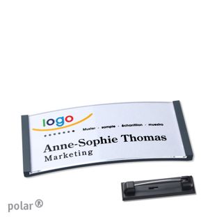 Namensschild mit Nadel polar® anthrazit | 65 x 30 mm